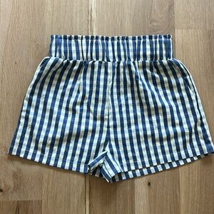 Blue plaid high waisted shorts. Elastic waist